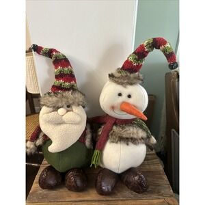 Studio 33 Santa Claus + Snowman Christmas Stuffed Plush Decorations Jingle Bells